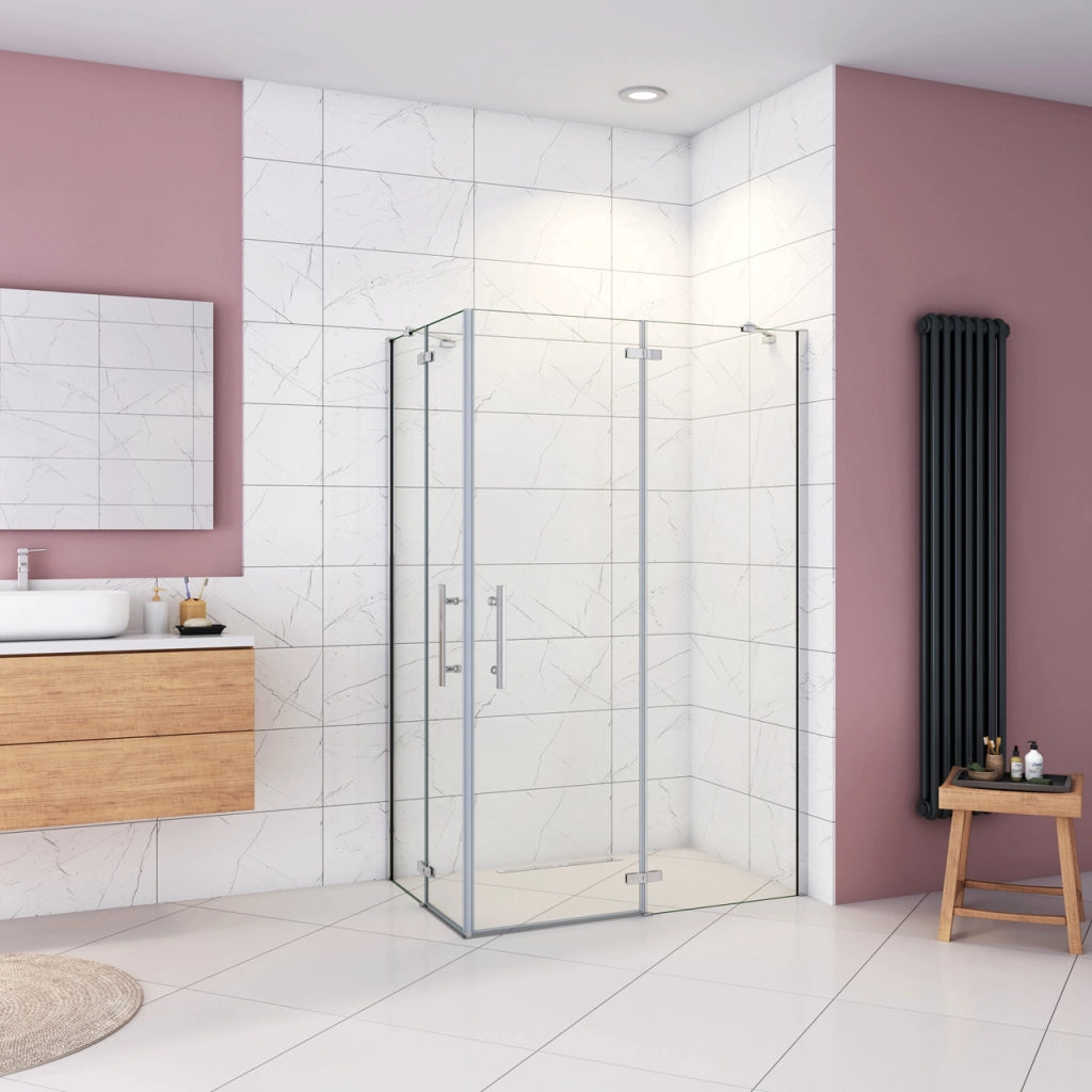 80x76x195 cm Box Doccia Ad Angolo Doppie Porte Apertura Battente in Vetro 6 mm Temperato Anticalcare Trasparente con 2 Barre Stabilizzatrici Cromo Lucido