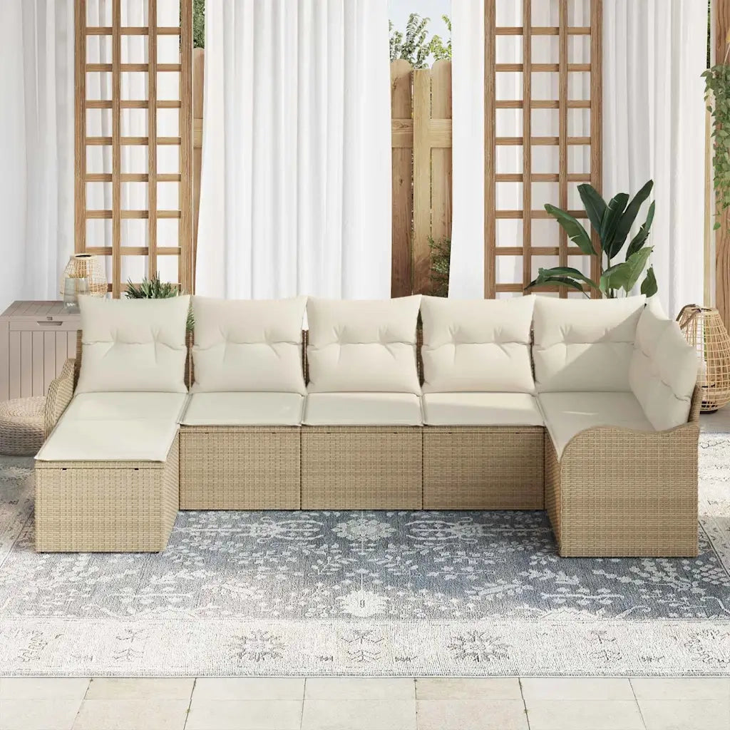 Set Divano da Giardino 7 pcs Beige e bianco Poly Rattan 3354460