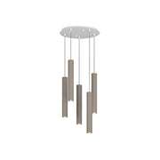 Lampadario Tondo Industrial-Minimal Xeana Metallo Bianco Marrone 5 Luci Gu10