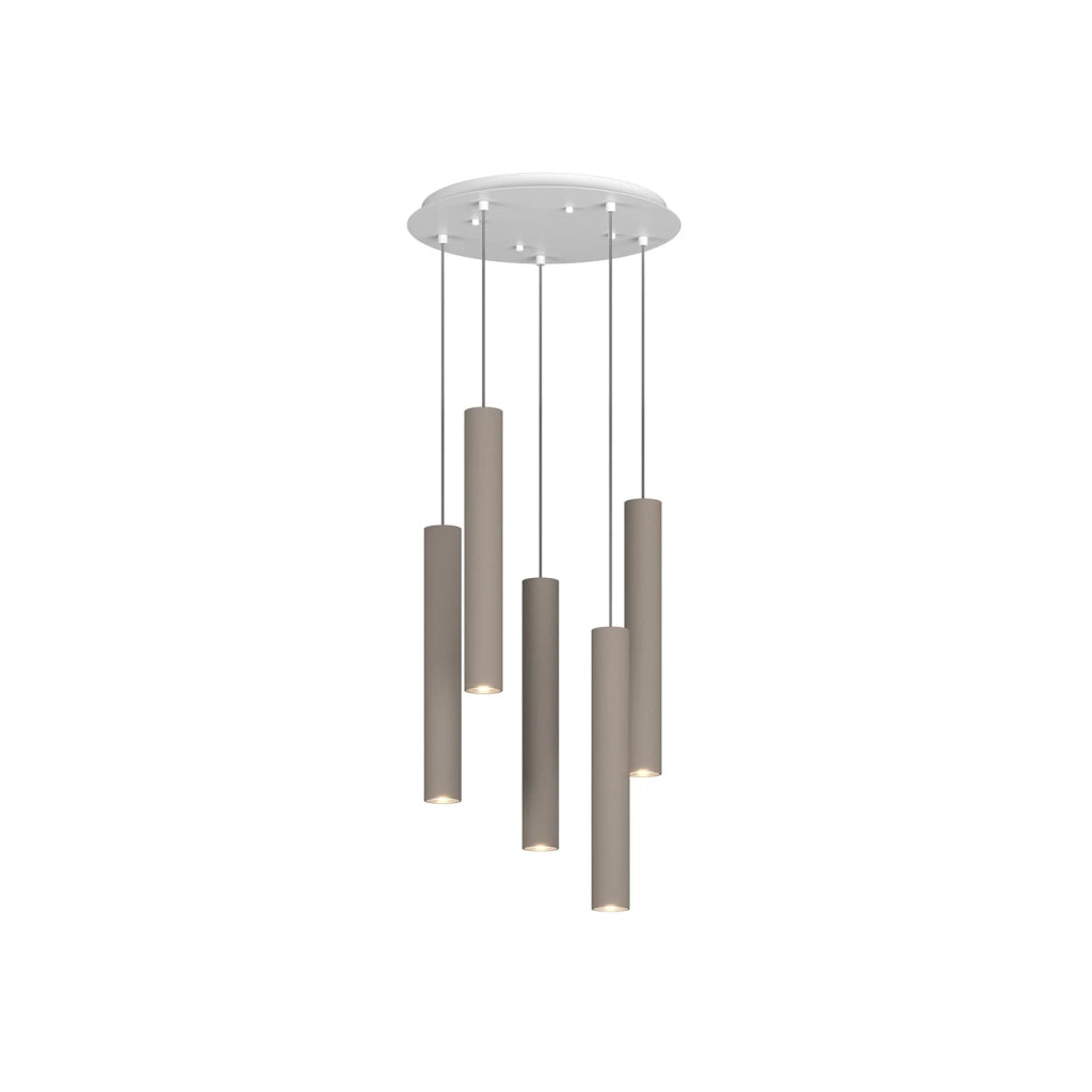 Lampadario Tondo Industrial-Minimal Xeana Metallo Bianco Marrone 5 Luci Gu10