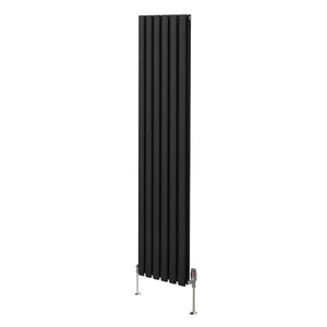 Radiatore a colonna ovale e valvole cromate TRV Designer nero 1800mm x 360mm