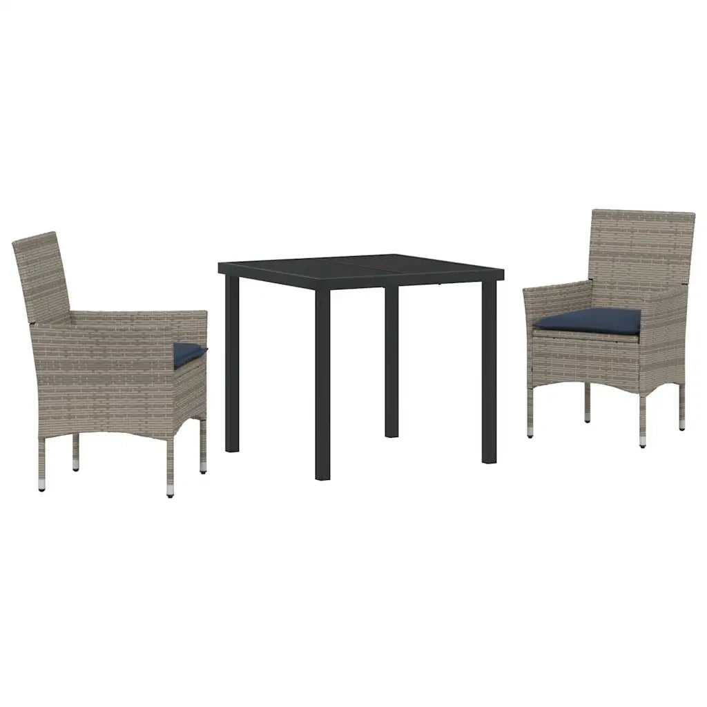 Set di tavolo e sedie con cuscino 3 pcs Grigio Rattan in PE 3379828