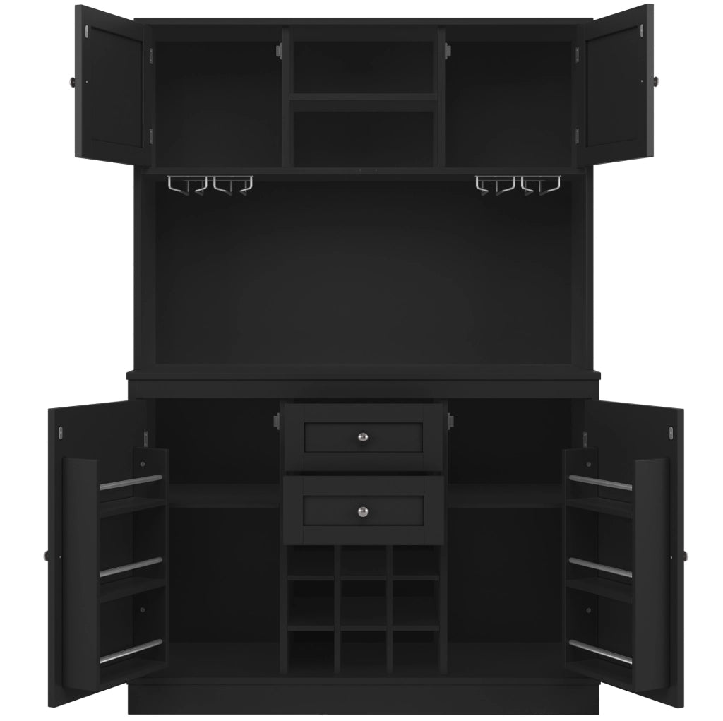 Credenza da cucina 120x40x188 cm con ripiani regolabili e portabottiglie in MDF nero