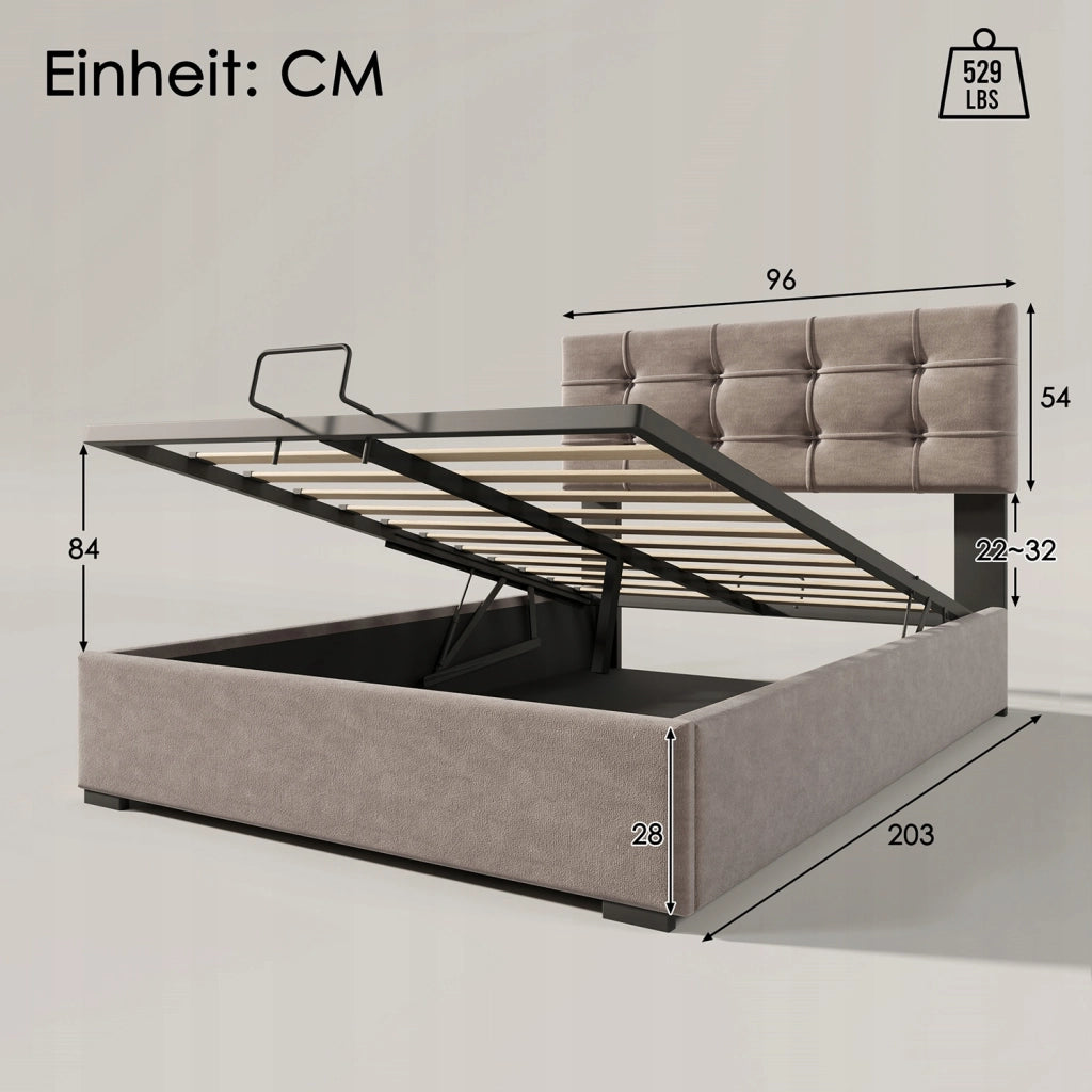 Letto singolo 90x200 - Xylo - Idraulico con contenitore, grigio chiaro