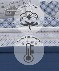 Completo Letto in Flanella Calda e Morbida Anti Pilling - Set Flanellato 3 Misure parure con Federe - Chalet Blu - 1 Piazza