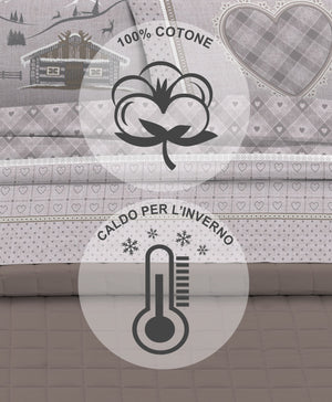Completo Letto in Flanella Calda e Morbida Anti Pilling - Set Flanellato 3 Misure parure con Federe - Chalet Beige - 2 Piazze