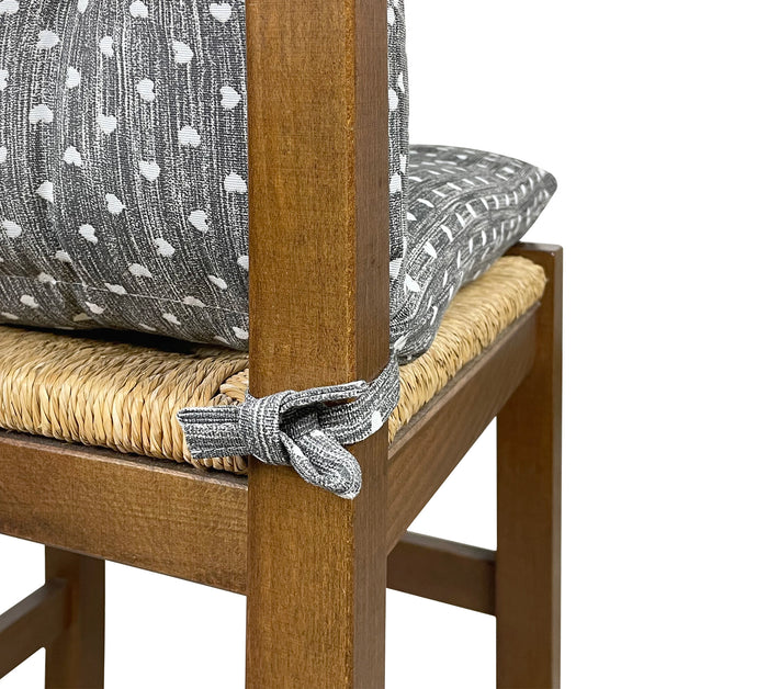 Set Cuscini Sedia Con Schienale Imbottiti Con Laccetti Banda Elastica 40 x 80 Cm CuoricinoPiombo - 2 Pezzi