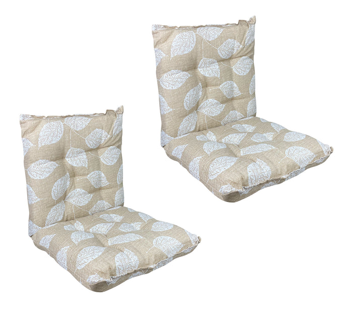 Set Cuscini Sedia Con Schienale Imbottiti Con Laccetti Banda Elastica 40 x 80 Cm FoliageBeige - 2 Pezzi