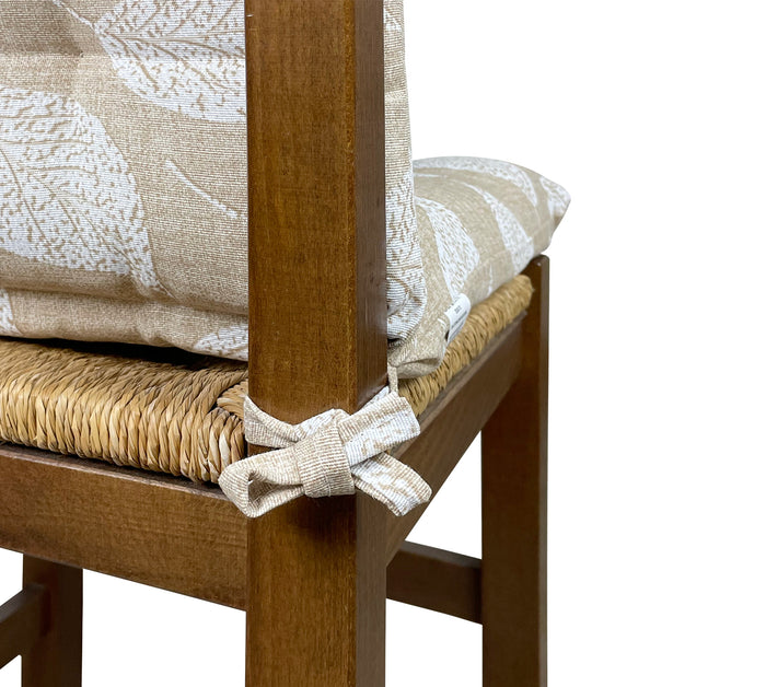 Set Cuscini Sedia Con Schienale Imbottiti Con Laccetti Banda Elastica 40 x 80 Cm FoliageBeige - 2 Pezzi