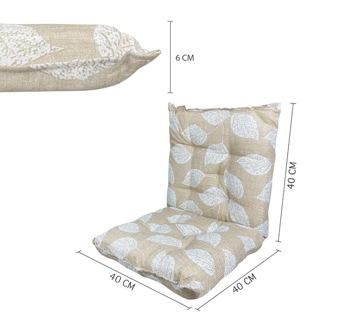 Set Cuscini Sedia Con Schienale Imbottiti Con Laccetti Banda Elastica 40 x 80 Cm FoliageBeige - 2 Pezzi