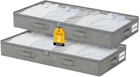 Cassetto di Stoccaggio 50 Litri - Scatola di Stoccaggio per Abiti - Organizzatore per Cuscini e Coperte - Design Pianeggiante - Chiusura con Cerniera