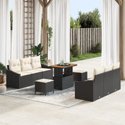 Set di divani da giardino 9 pezzi con cuscini in polyrattan nero e acacia