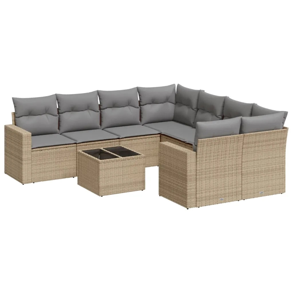 Set Divano da Giardino 9 pz con Cuscini Beige in Polyrattan 3218749