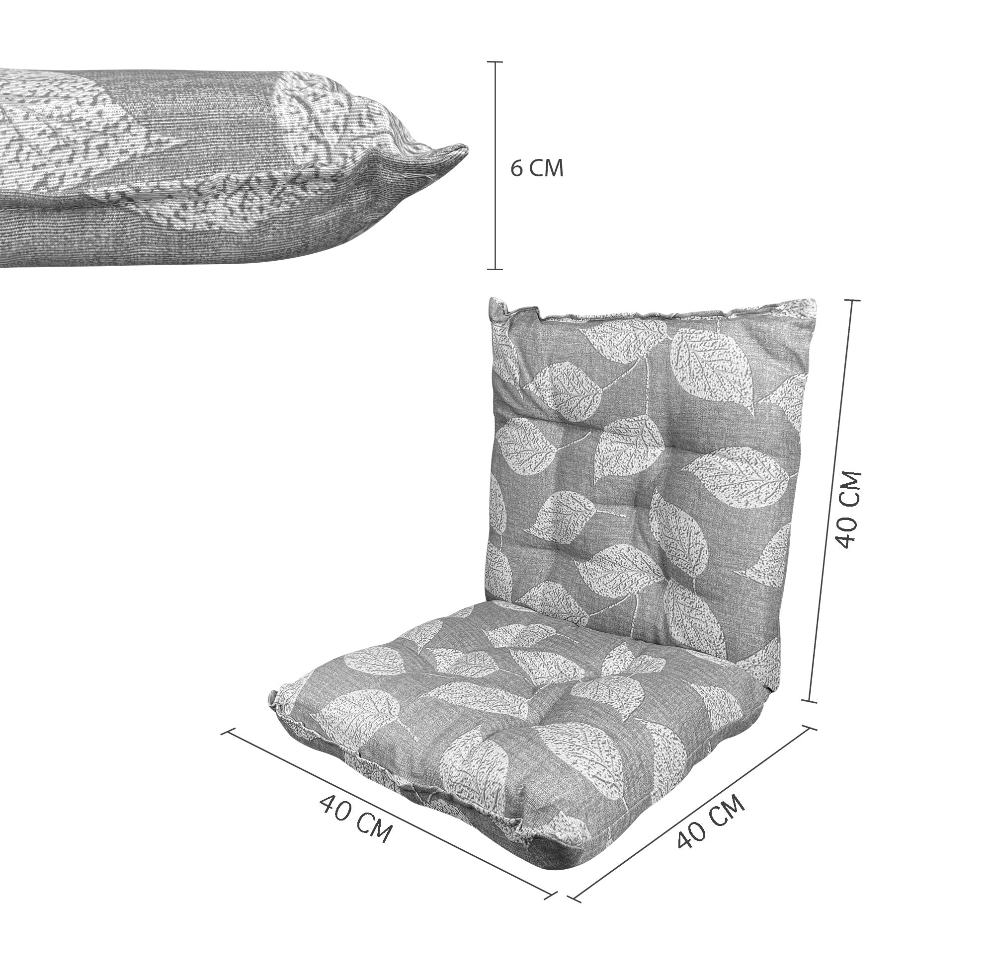 Set Cuscini Sedia Con Schienale Imbottiti Con Laccetti Banda Elastica 40 x 80 Cm FoliageGrigio - 4 Pezzi