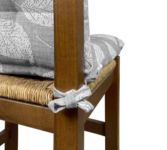 Set Cuscini Sedia Con Schienale Imbottiti Con Laccetti Banda Elastica 40 x 80 Cm FoliageGrigio - 6 Pezzi