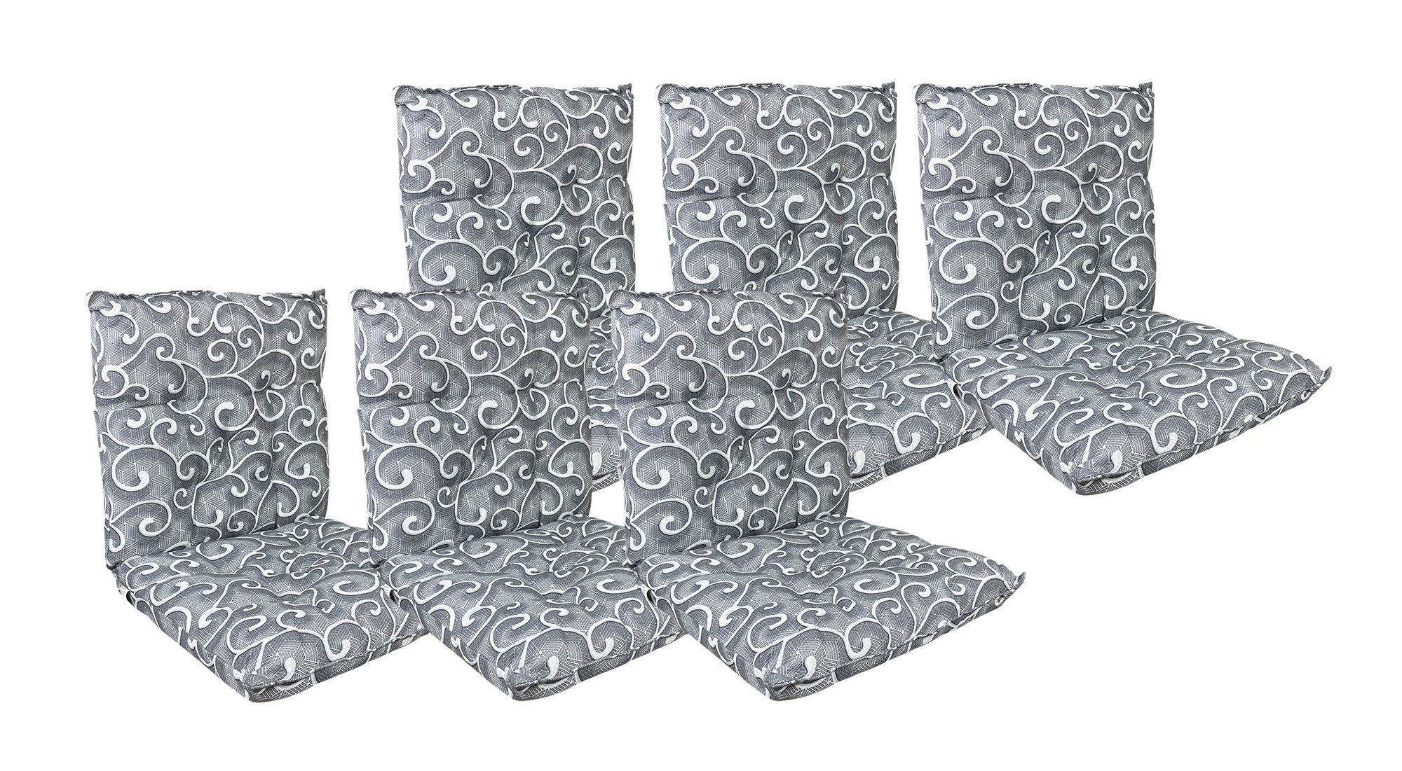 Set Cuscini Sedia Con Schienale Imbottiti Con Laccetti Banda Elastica 40 x 80 Cm InalayGrigio - 6 Pezzi