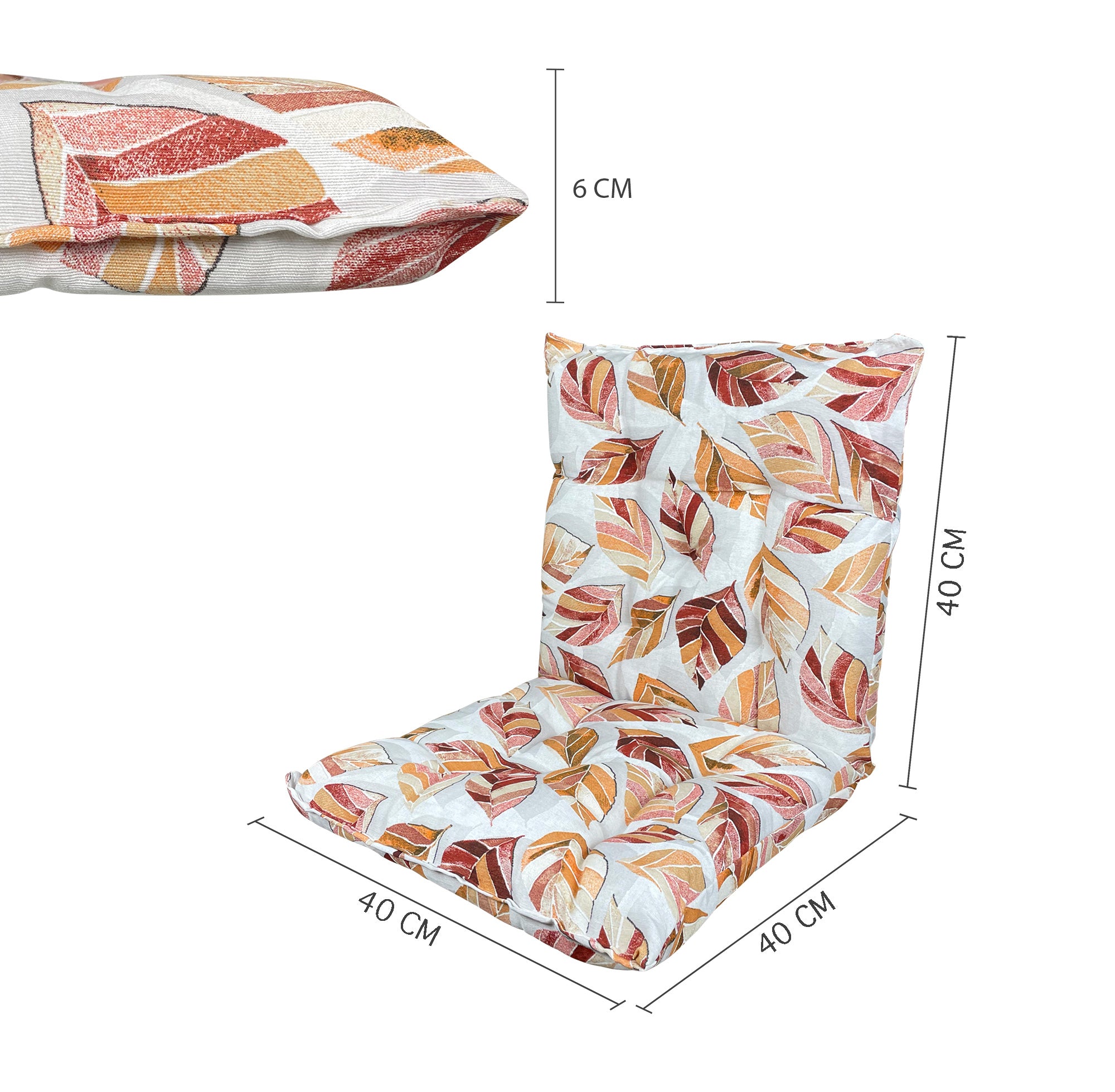 Set Cuscini Sedia Con Schienale Imbottiti Con Laccetti Banda Elastica 40 x 80 Cm LeafletsArancio - 6 Pezzi