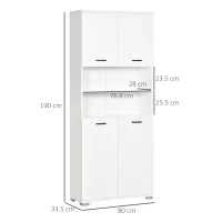 kleankin Mobile Bagno in Truciolato Bianco con 2 Armadietti con Ante e 2 Ripiani Aperti, 80x33.5x190 cm