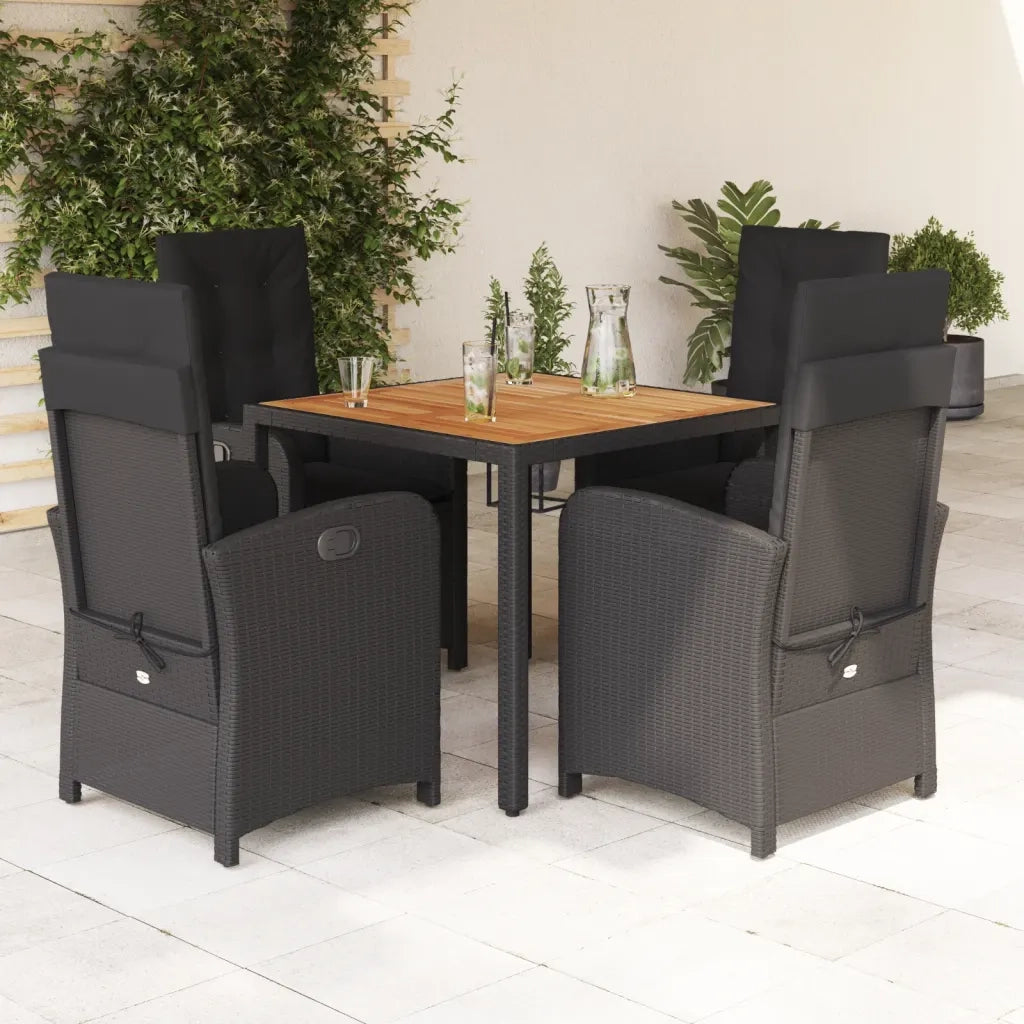 Set da Pranzo da Giardino 5 pz Nero con Cuscini in Polyrattan 3212232