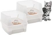 Bidet in plastica con supporto e spazzola - Set di 2 - Bordo sollevato - Dimensioni 48,5 x 38 x 30 cm - WC per gatti - Bianco