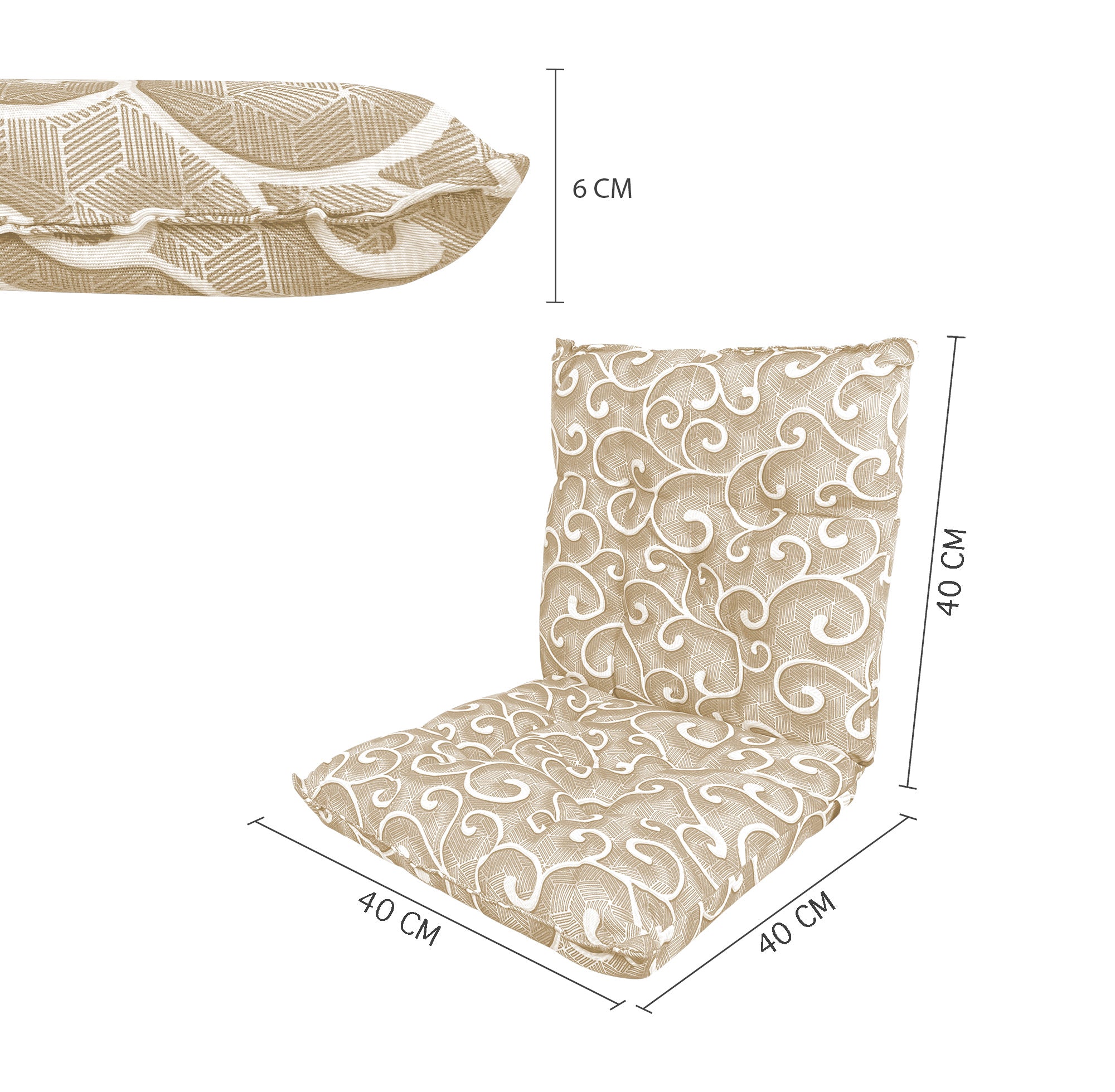 Set Cuscini Sedia Con Schienale Imbottiti Con Laccetti Banda Elastica 40 x 80 Cm InlayBeige - 2 Pezzi