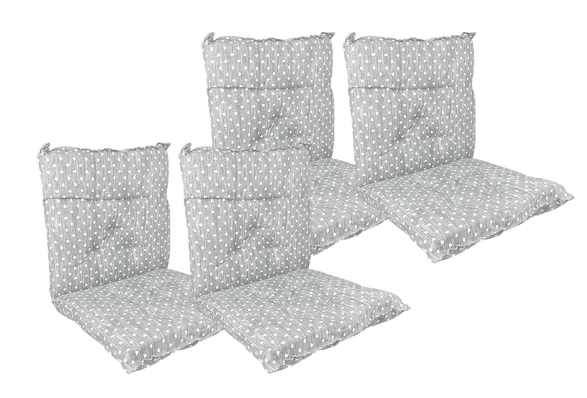 Set Cuscini Sedia Con Schienale Imbottiti Con Laccetti Banda Elastica 40 x 80 Cm CuoricinoGrigio - 4 Pezzi