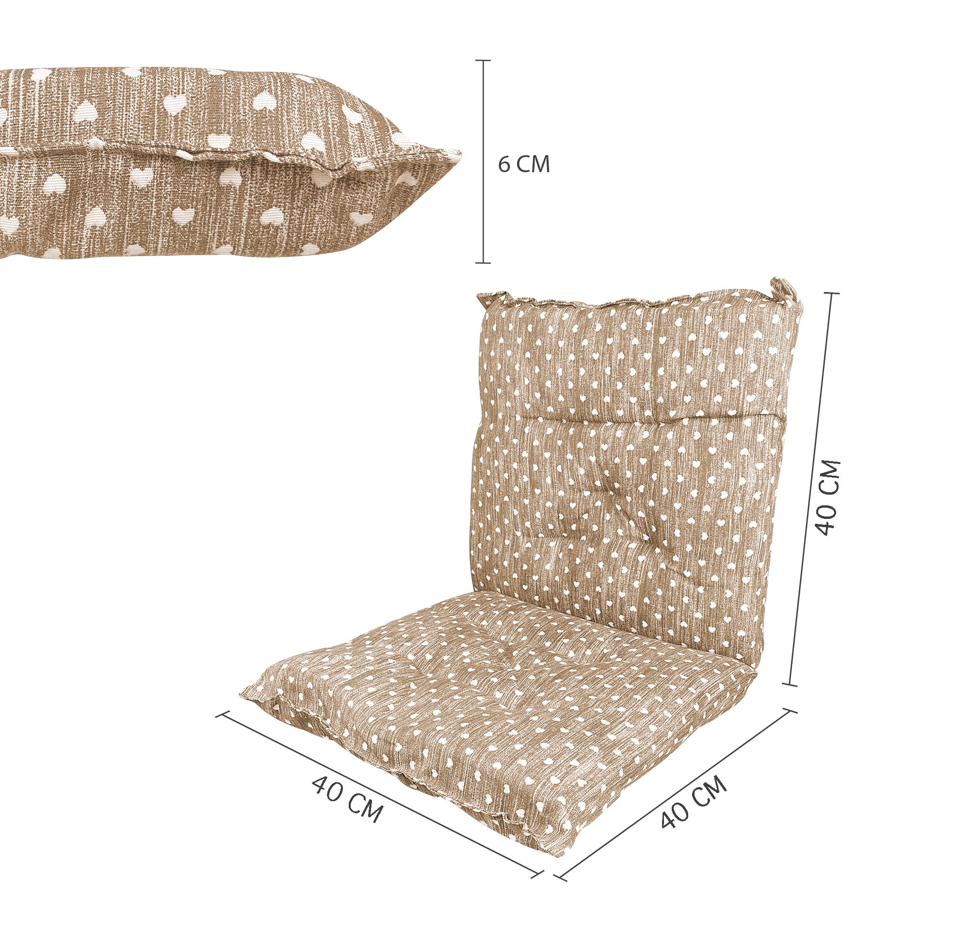 Set Cuscini Sedia Con Schienale Imbottiti Con Laccetti Banda Elastica 40 x 80 Cm CuoricinoMarrone - 6 Pezzi