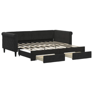 Divano Letto Estraibile con Cassetti Nero 90x190 cm in Velluto 3197834