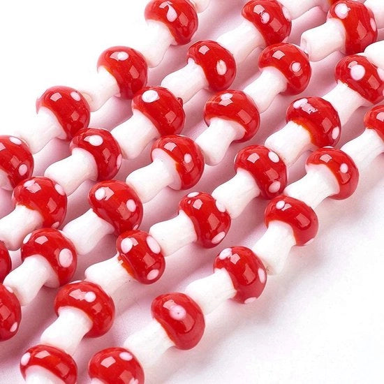 25 Stuks Paddestoel in Vetro Artigianale con Perle