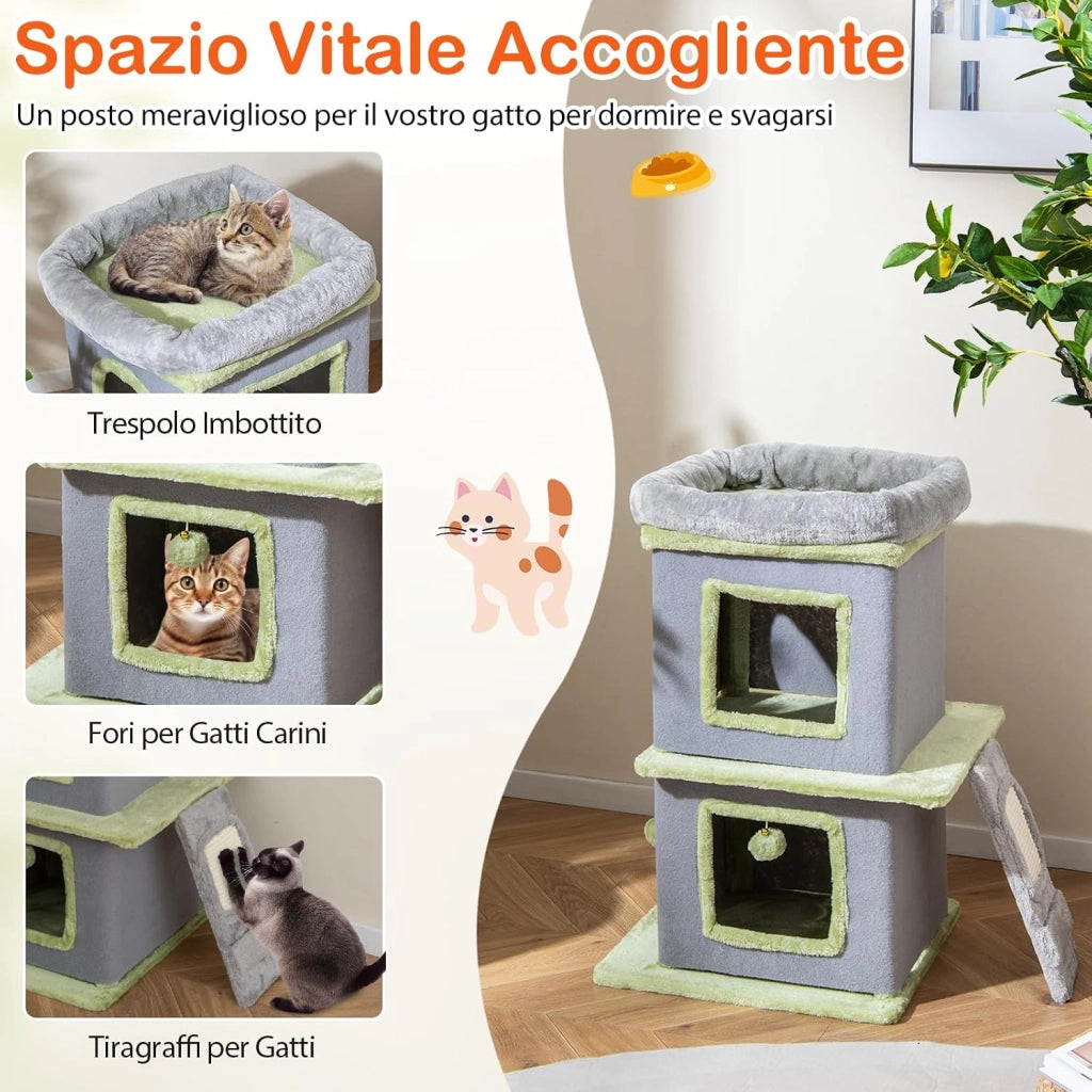 3 in 1 Set di Albero per Gatti, Tiragraffi per Gattini con Condominio, Cat tree a 3 Livelli, Albero da Arrampicata Versatile