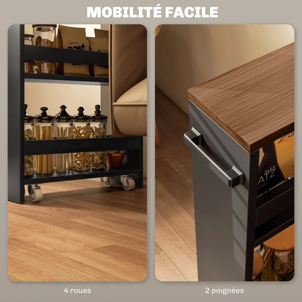 Carrello con cassetti e ruote 3 livelli ¨C zephmum ¨C 51.5x13x80 cm