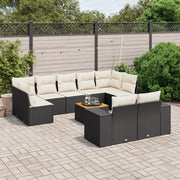 Set Divani da Giardino 10pz con Cuscini in Polyrattan Nero