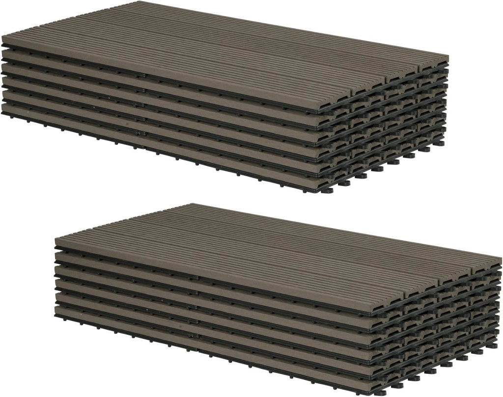 12 Pezzi Piastrella per Pavimento da Giardino Terrazza Pavimento ad Incastro per Casa Fai da Te Pavimentazione in WPC 30x60 cm caffè