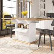 Tavolo allungabile in MDF con spazio contenitore e soft close, per cucina e soggiorno, bianco, 110-140 × 80 × 75 cm