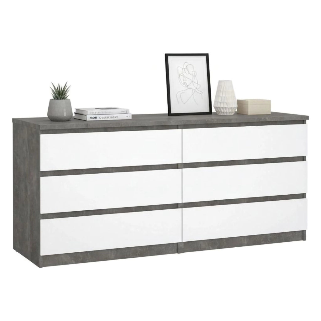 Credenza Abacadabra, Buffet da soggiorno, Madia da salotto, Dispensa da cucina, 154x50 h70 cm, Cemento e Bianco lucido