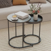 Set di 2 tavolini rotondi impilabili in MDF e metallo grigio