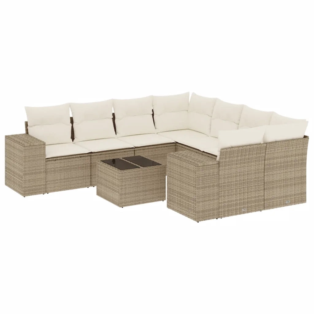 Set Divano da Giardino 9 pz con Cuscini Beige in Polyrattan