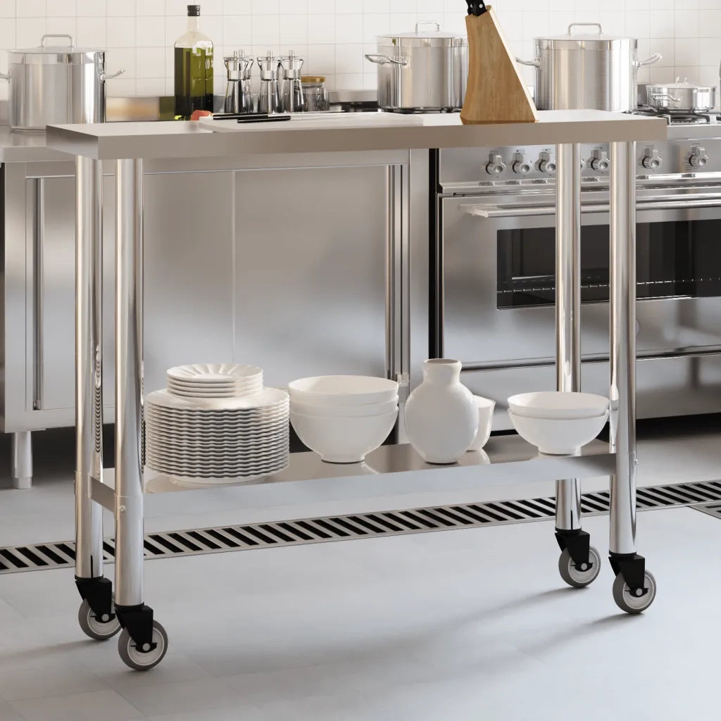 Tavolo da Lavoro Cucina con Ruote 110x30x85 cm in Acciaio Inox CFW7892794