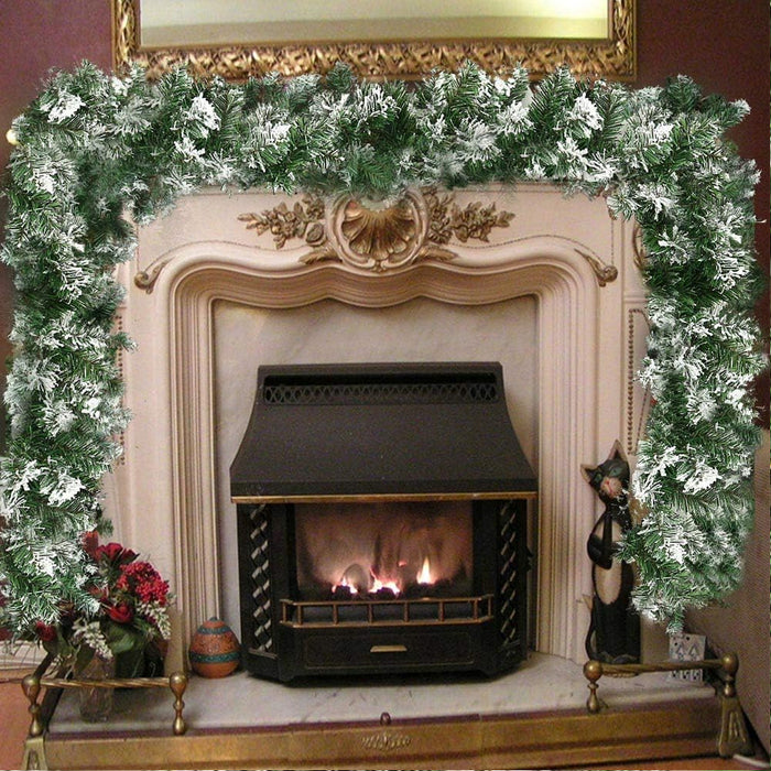 Ghirlanda Natalizia Innevata 270 cm e 180 Punte Super Folta per Camino Ringhiera