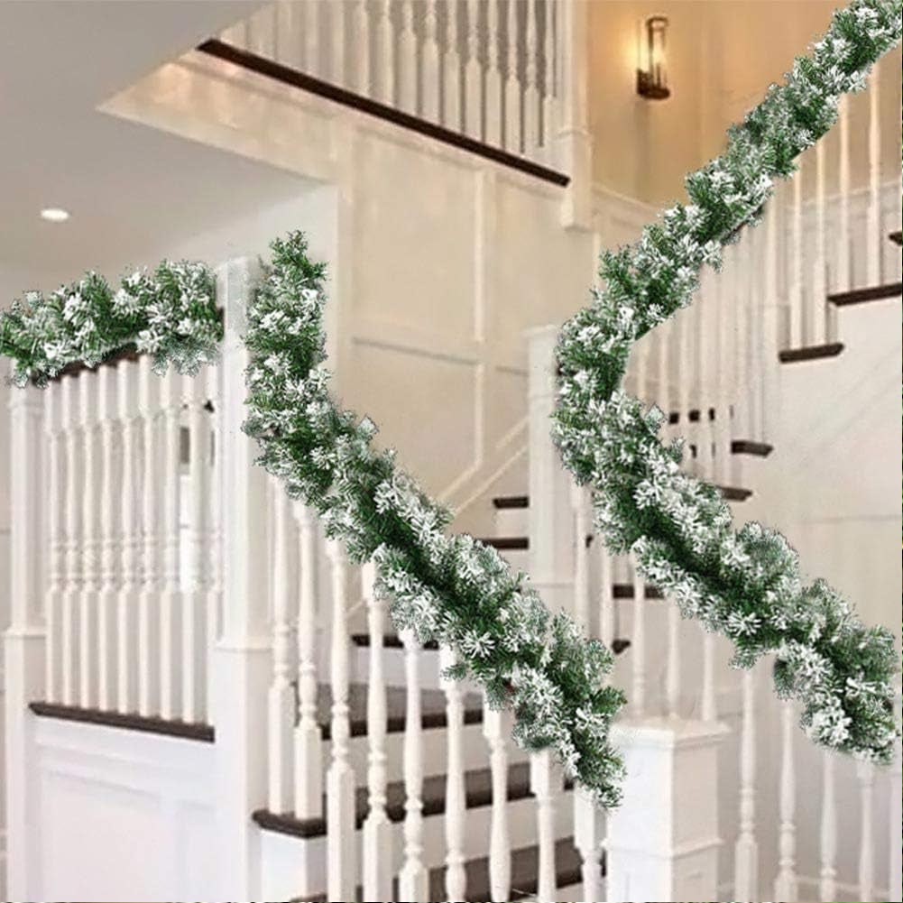 Ghirlanda Natalizia Innevata 270 cm e 180 Punte Super Folta per Camino Ringhiera