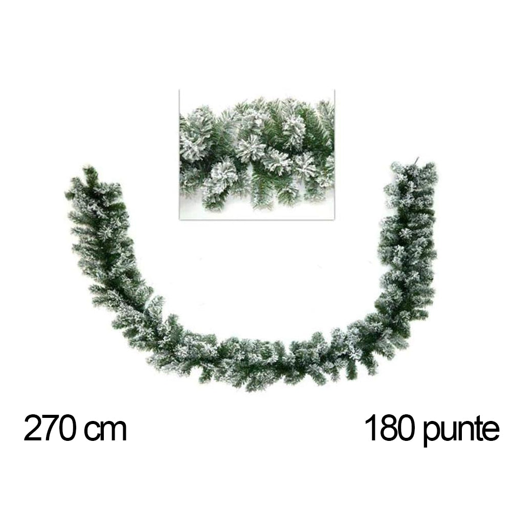 Ghirlanda Natalizia Innevata 270 cm e 180 Punte Super Folta per Camino Ringhiera