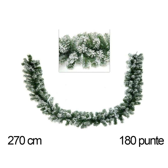 Ghirlanda Natalizia Innevata 270 cm e 180 Punte Super Folta per Camino Ringhiera