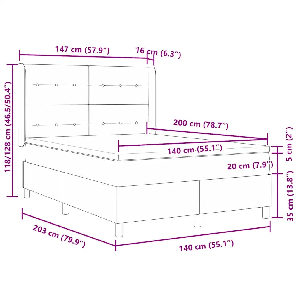 Letto a molle con materasso Grigio scuro 140 x 200 cm Tessuto 3341834