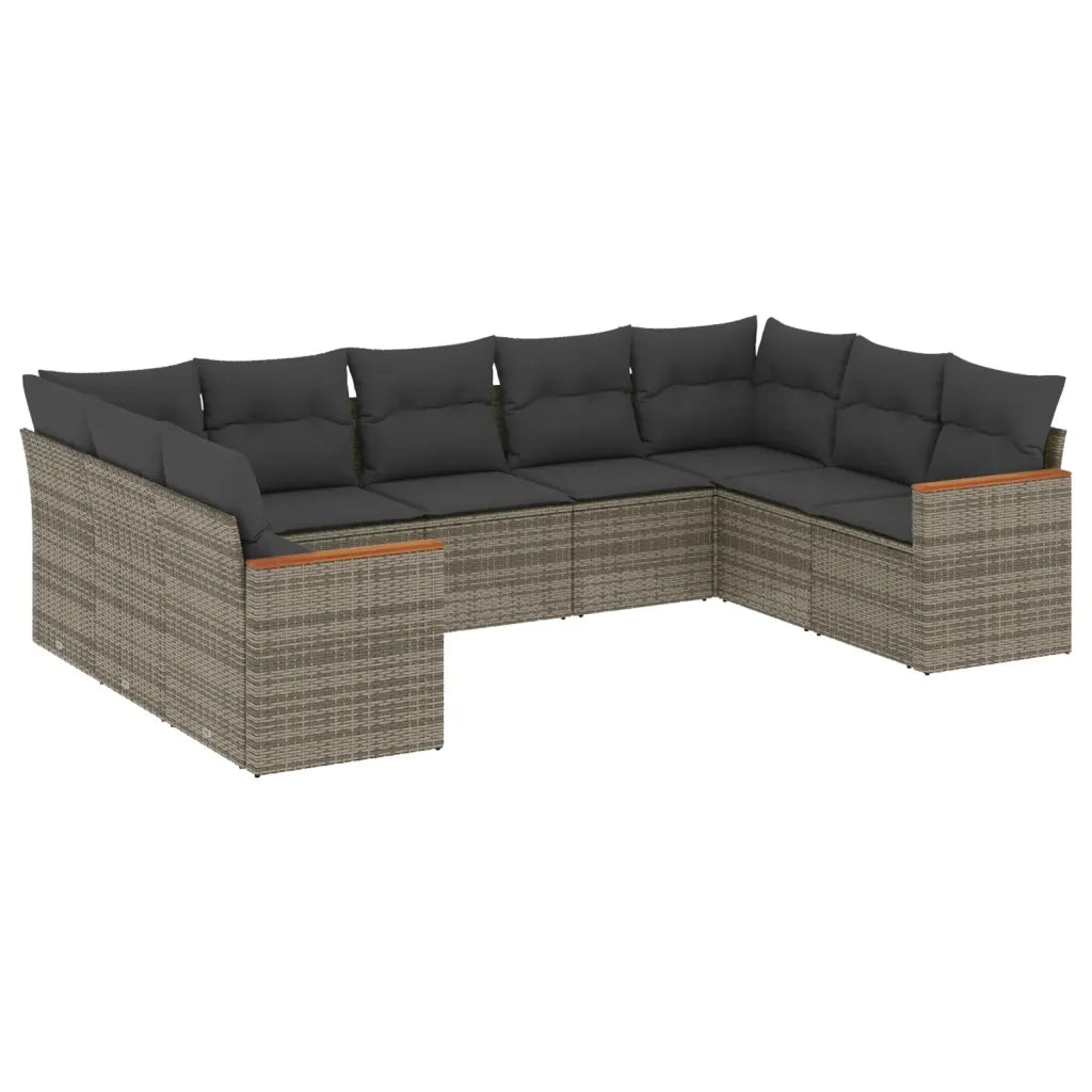 Set Divano da Giardino 9 pz con Cuscini Grigio in Polyrattan 3258679