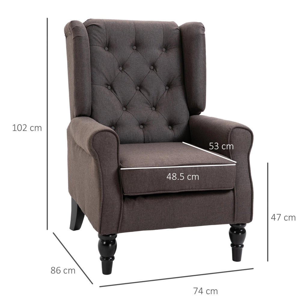 Poltrona per Salotto in Stile Francese con Seduta Imbottita e Cuscini 74x86x102 cm in Poliestere Marrone