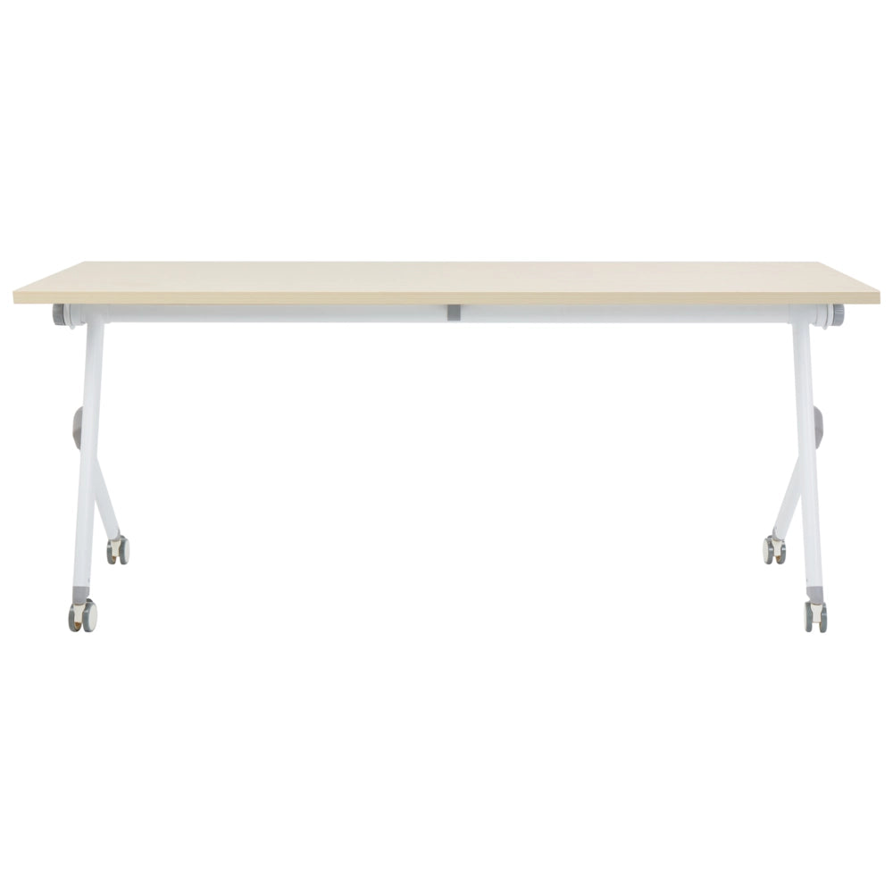 Scrivania rettangolare pieghevole con rotelle portatile con struttura in metallo marrone chiaro e bianco 180 x 60 stile moderno