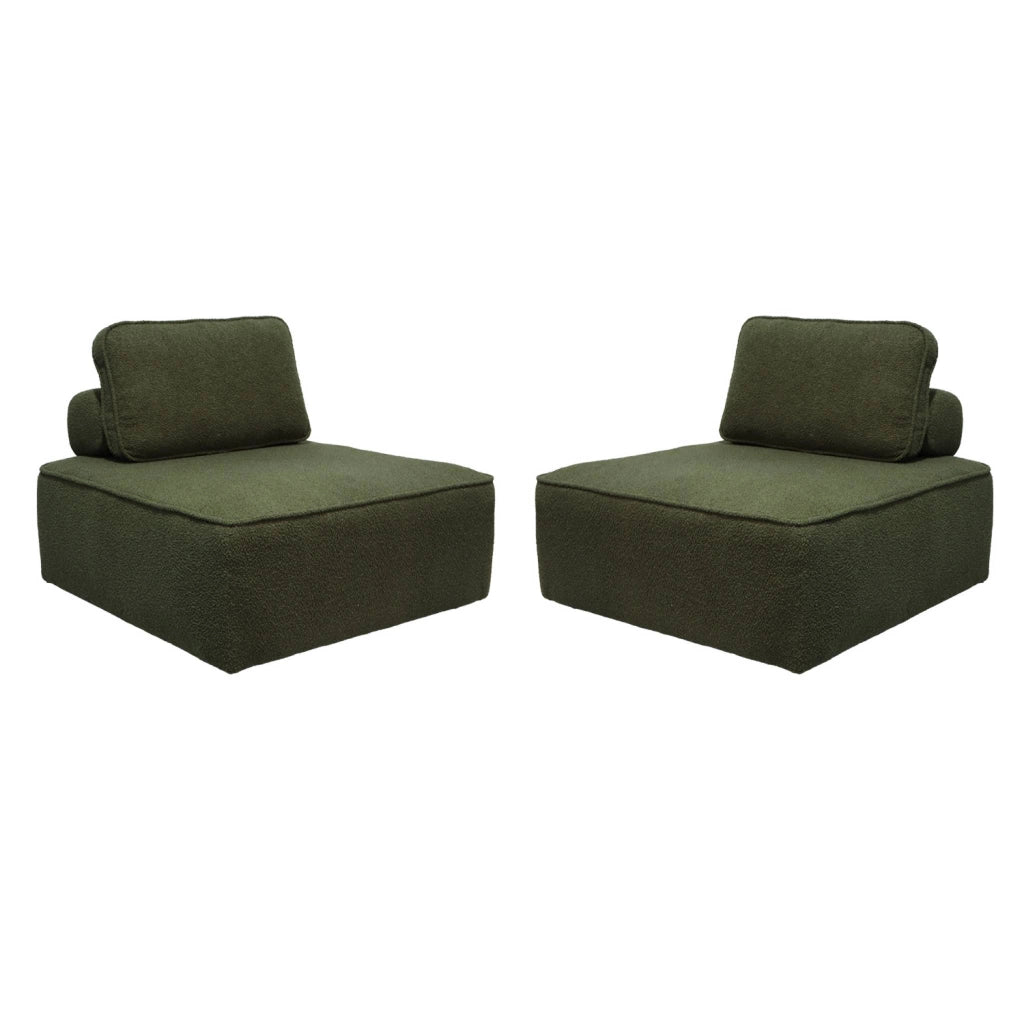 Divano modulare in bouclé, 2 posti, verde kaki