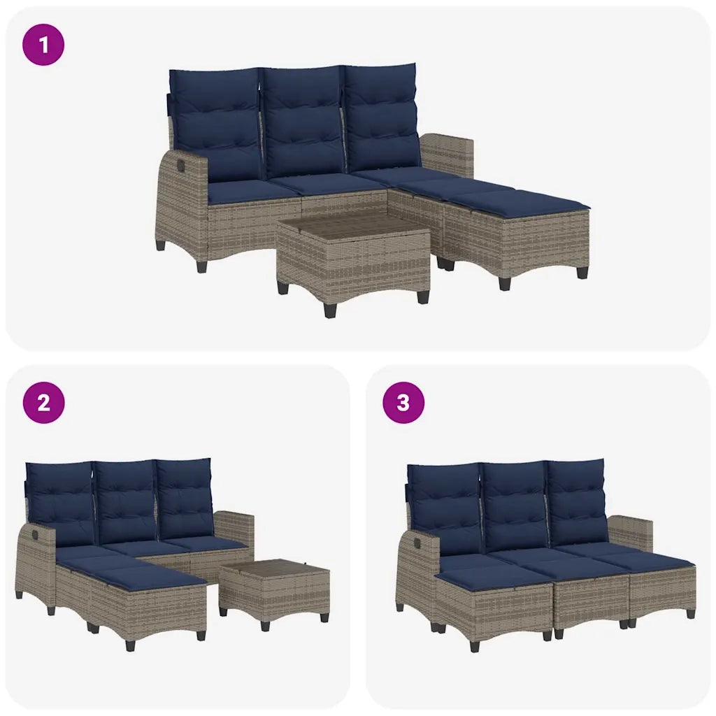 Set Divani da Giardino 3 pz con Cuscini a Forma di L Polyrattan