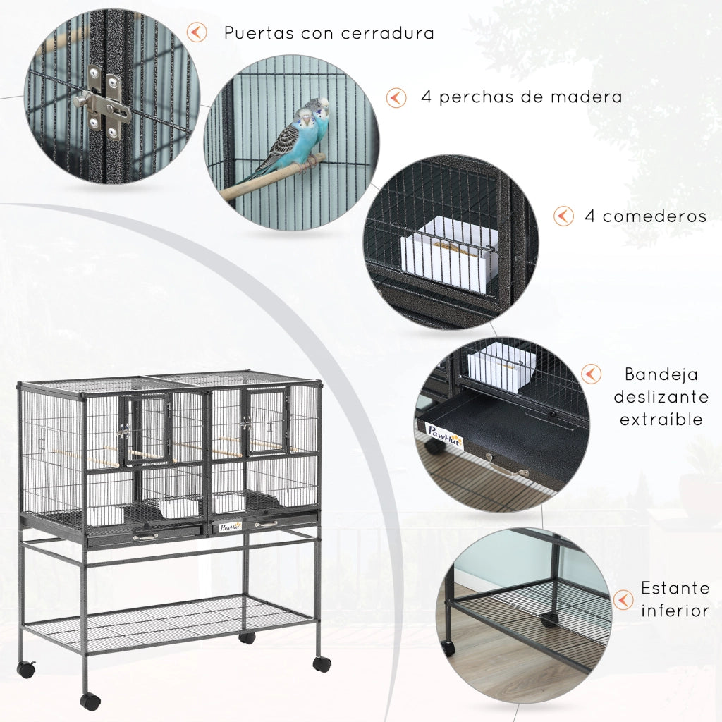 Gabbia per Uccelli con Ruote ¨C zephmum ¨C Grigio 95x45.5x102 cm