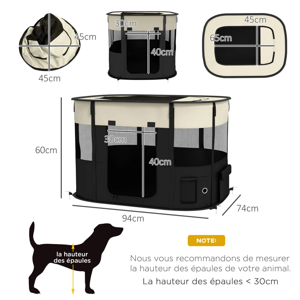 Recinto pieghevole per animali domestici ¨C zephmum ¨C bianco crema e nero 94x74x60 cm